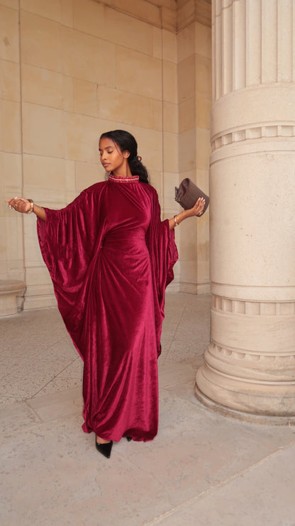 Abaya Hasna Velour Bordeaux