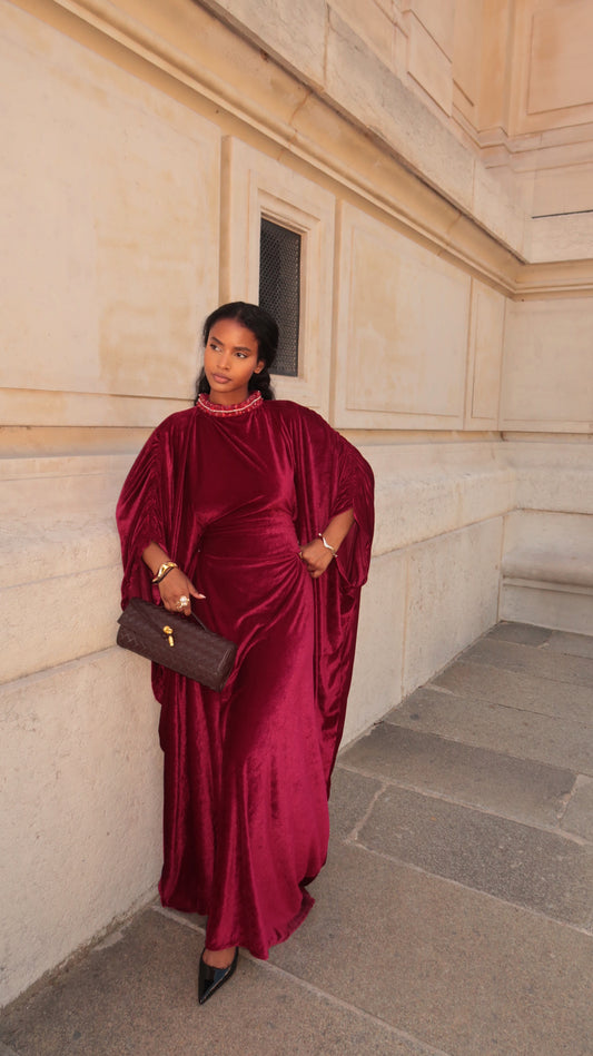 Abaya Hasna Velour Bordeaux